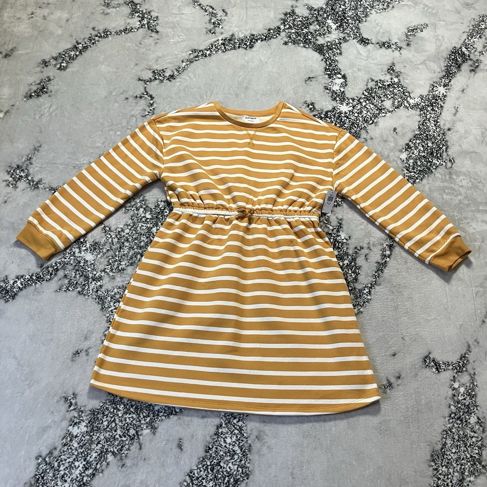 Old Navy Dress Womens Size 2XL Mustard Yellow White Stripe Drawstring Waist